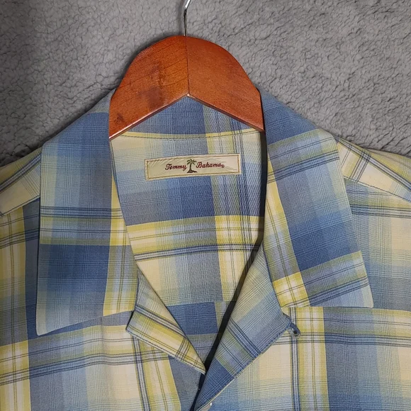 Tommy Bahama Blue and Yellow Plaid Casual Button Down Shirt - Picture 2 of 9